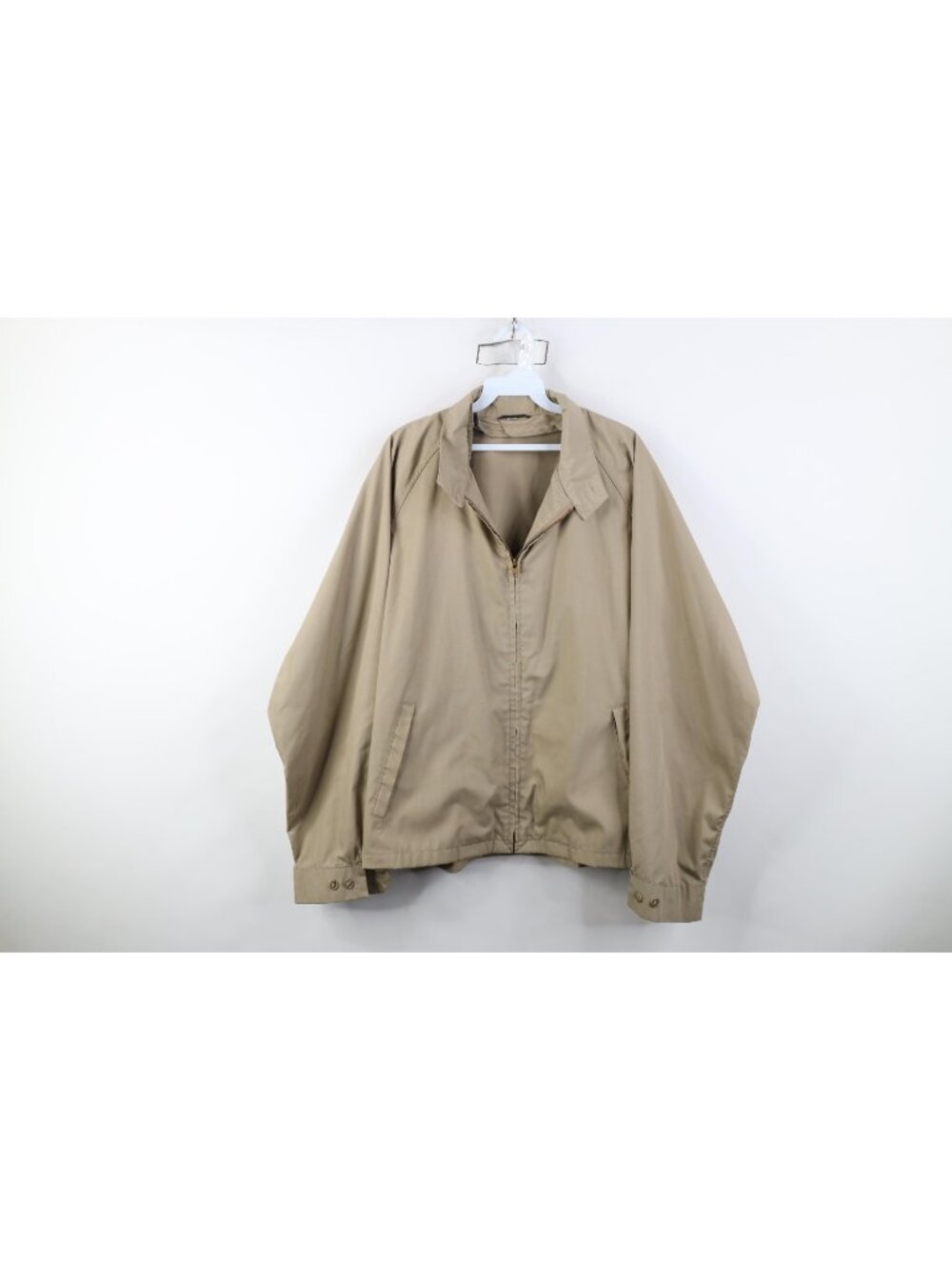 Vtg 70s Streetwear Mens 46L Faded Full Zip Cafe Racer Bomber Jacket Beige USA